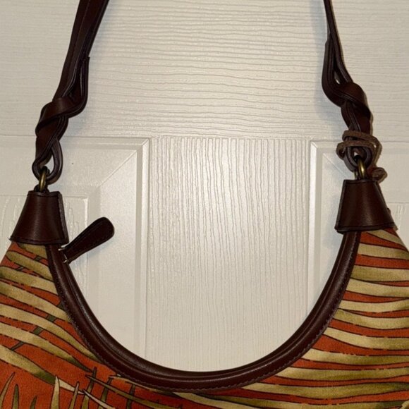 Fossil Caluso Top Zip Shoulder Bag With A Rust & Green Palm Leaf Print - Picture 14 of 14